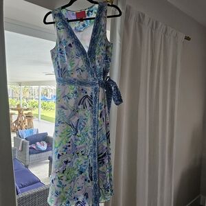 LILLY PULITZER SHAYLEE RESORT WHITE SHELL BEACH ENGINEERED WRAP DRESS Sz 8 EUC